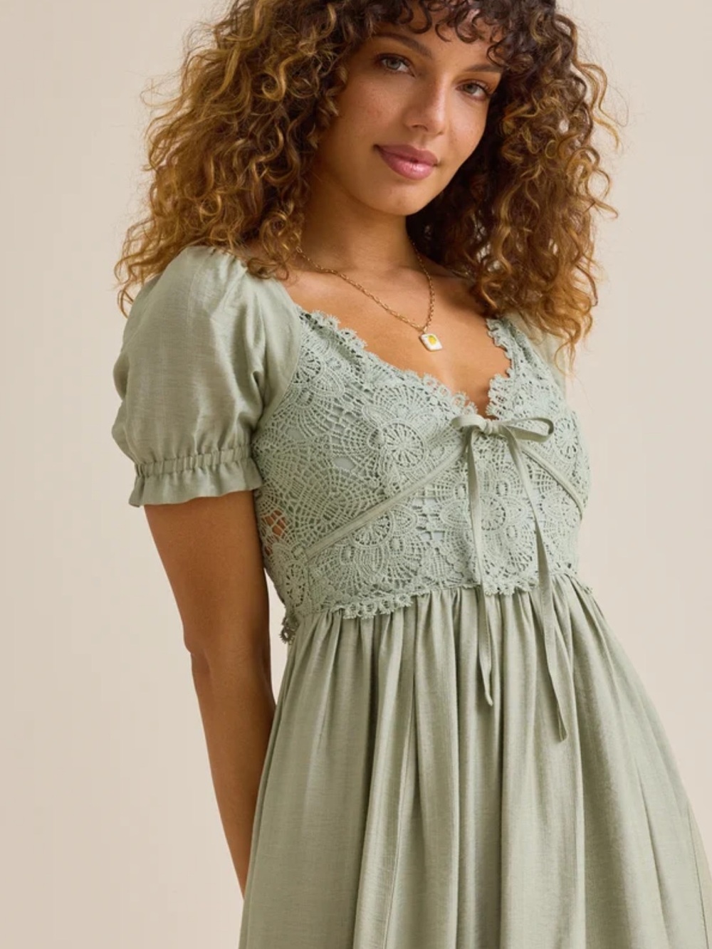 Altar'd State Crochet Bodice Maxi Dress in Sage
